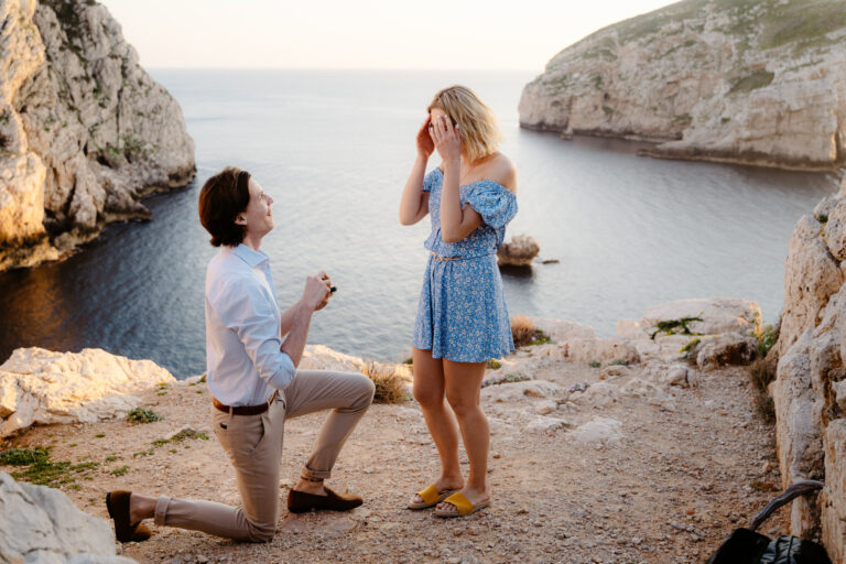 Wedding proposal cliff and beach Sardinia